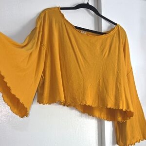 Free People Mustard Yellow Bell Sleeve Crop Top
